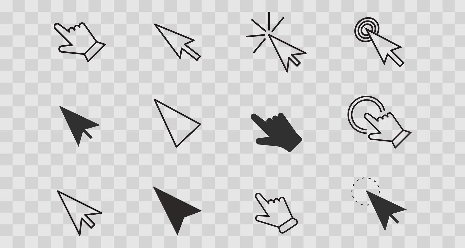 Mouse Click Cursors and Pointer set icon, line choice button. Click here, press ui indicator. Ux ui design element. Swipe gesture, navigation. vector
