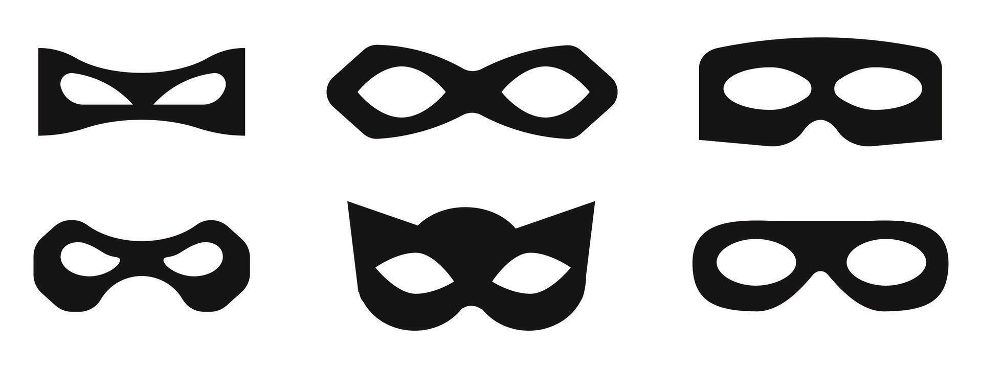 Incognito mask, villain or robber hide face element, black silhouette mystery costume icon. Superhero or carnival bandit burgar vector