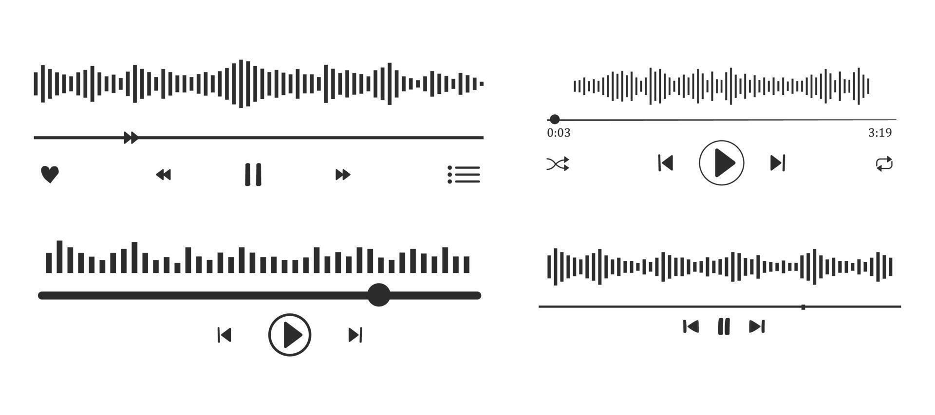 Music or play interface bar icon, voice record display. Podcast playlist, play button. Song simple equalizer, record. vector