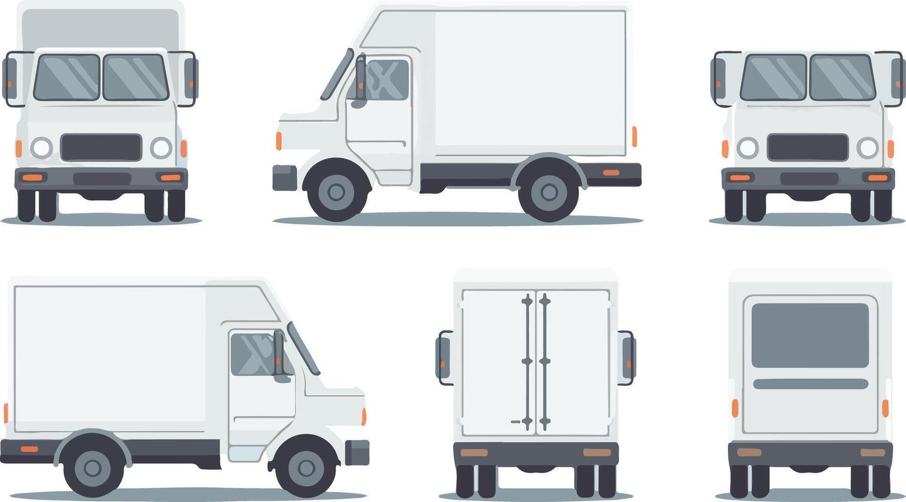 A realistic advertisement mockup of a truck with a blank surface, front and back, and a white background vector