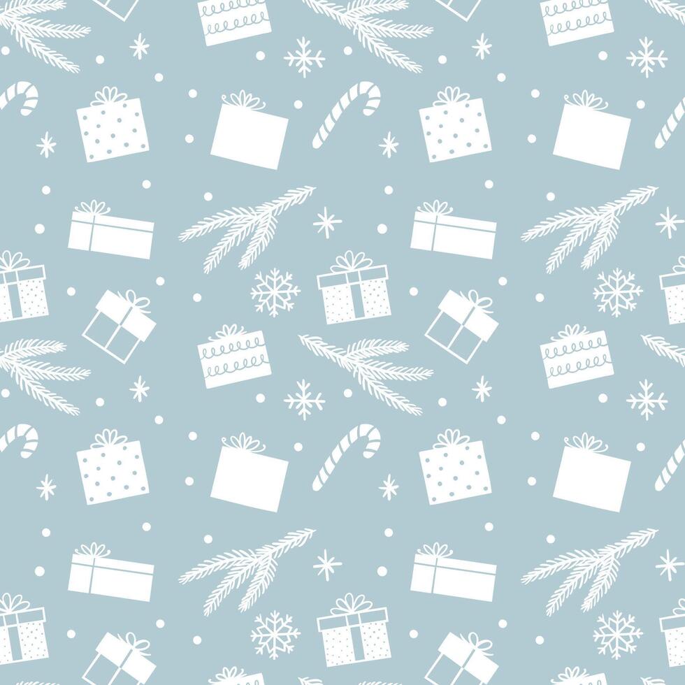 Seamless Christmas Pattern with Gift Boxes. Winter monochrome background. illustration in doodle style vector
