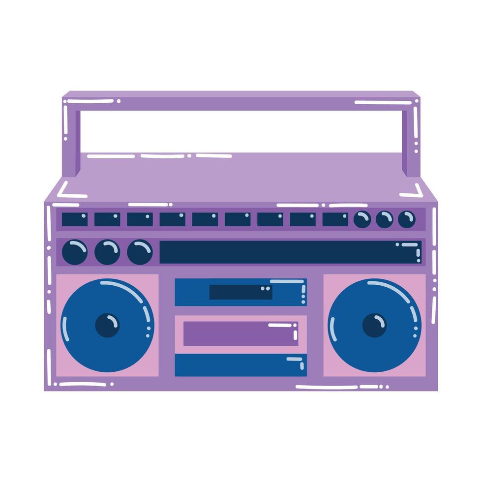 Cute cartoon retro boombox in 90's style isolated on white background. Music radio in retro style. vector