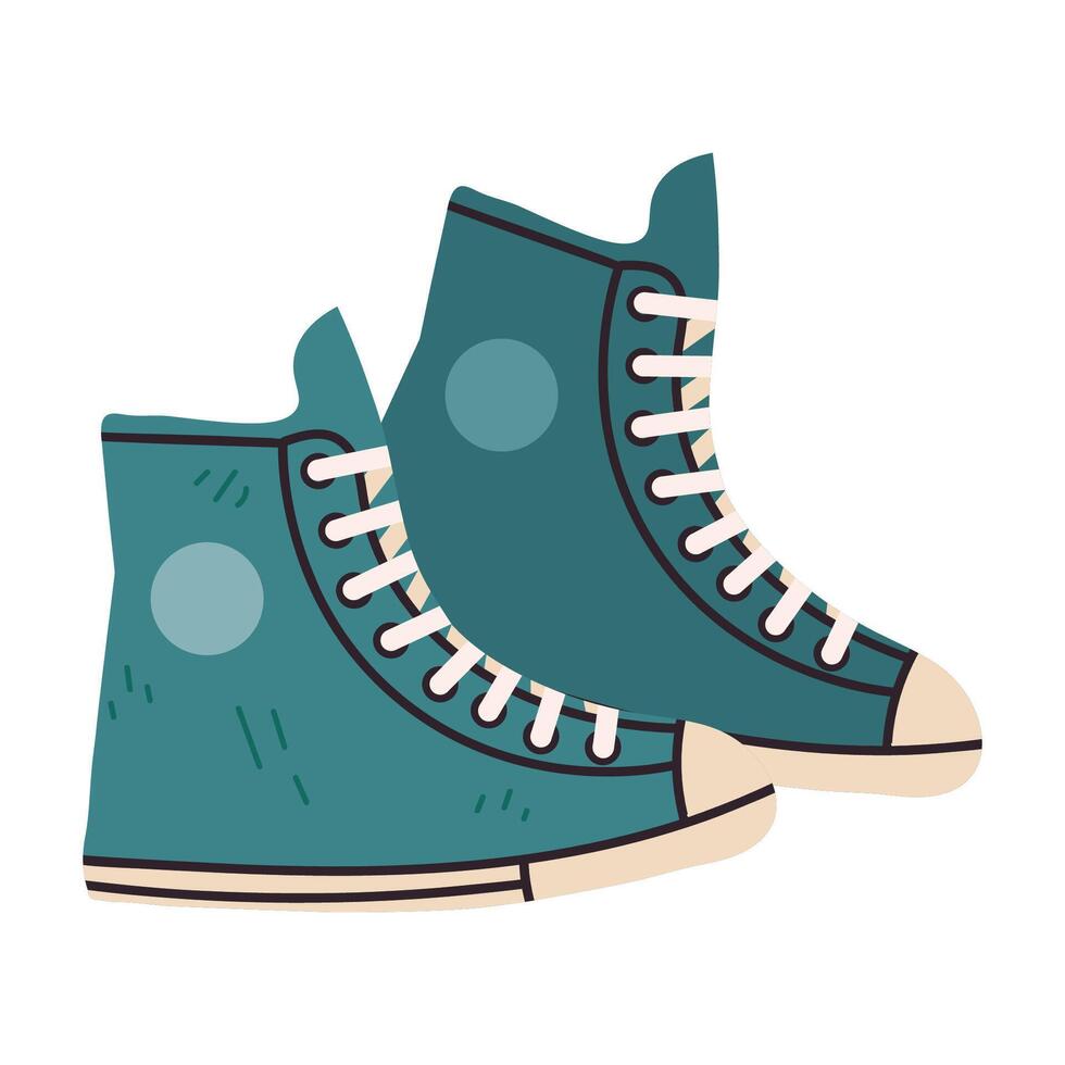 Cute cartoon retro sneakers in flat style. 1990's street style shoes isolated on white background. vector