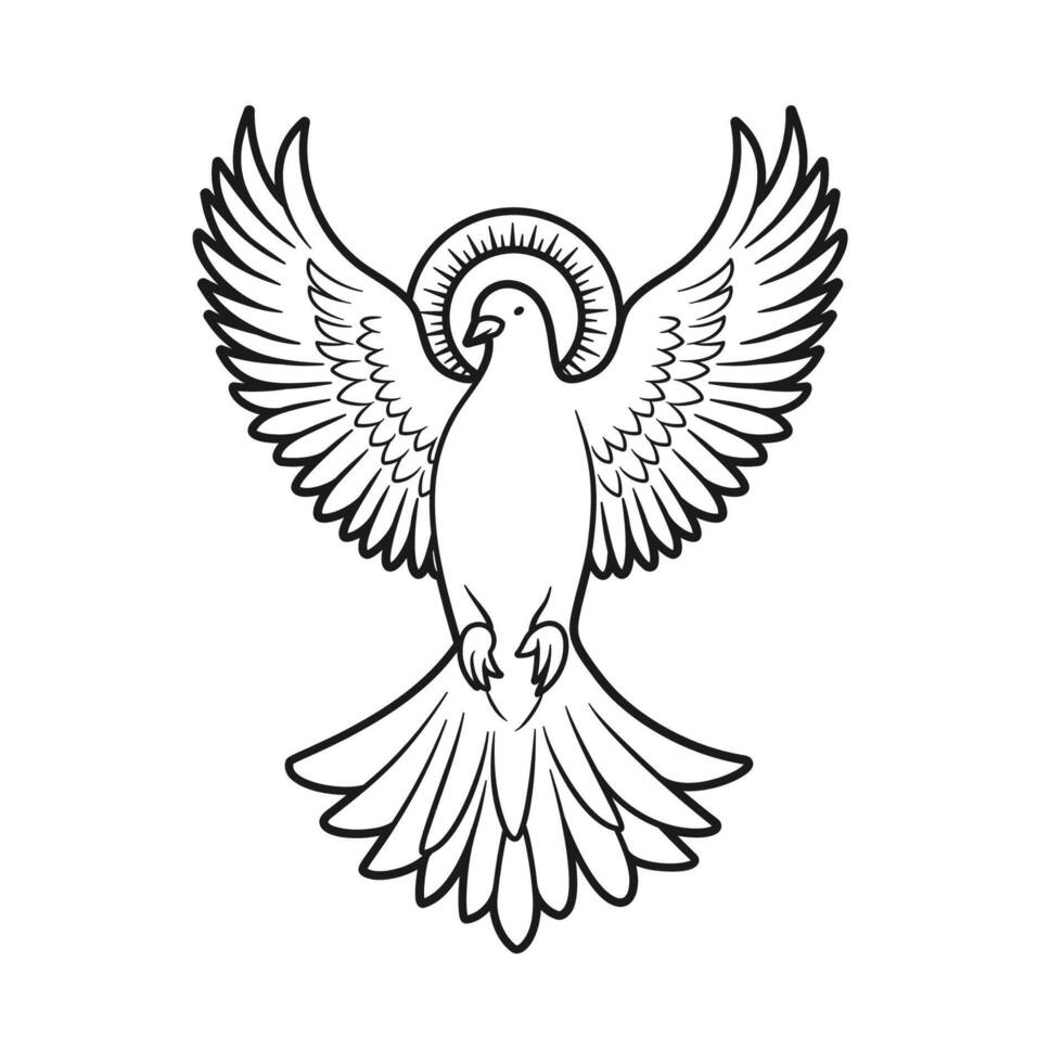 Dove of the Holy Spirit Illustration Outline Monochrome vector