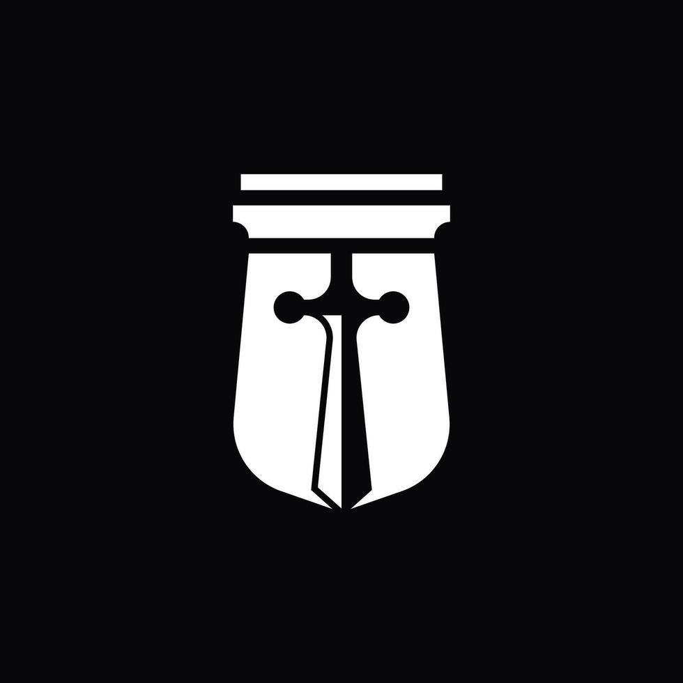 abstract and simple logo of sword shield vector