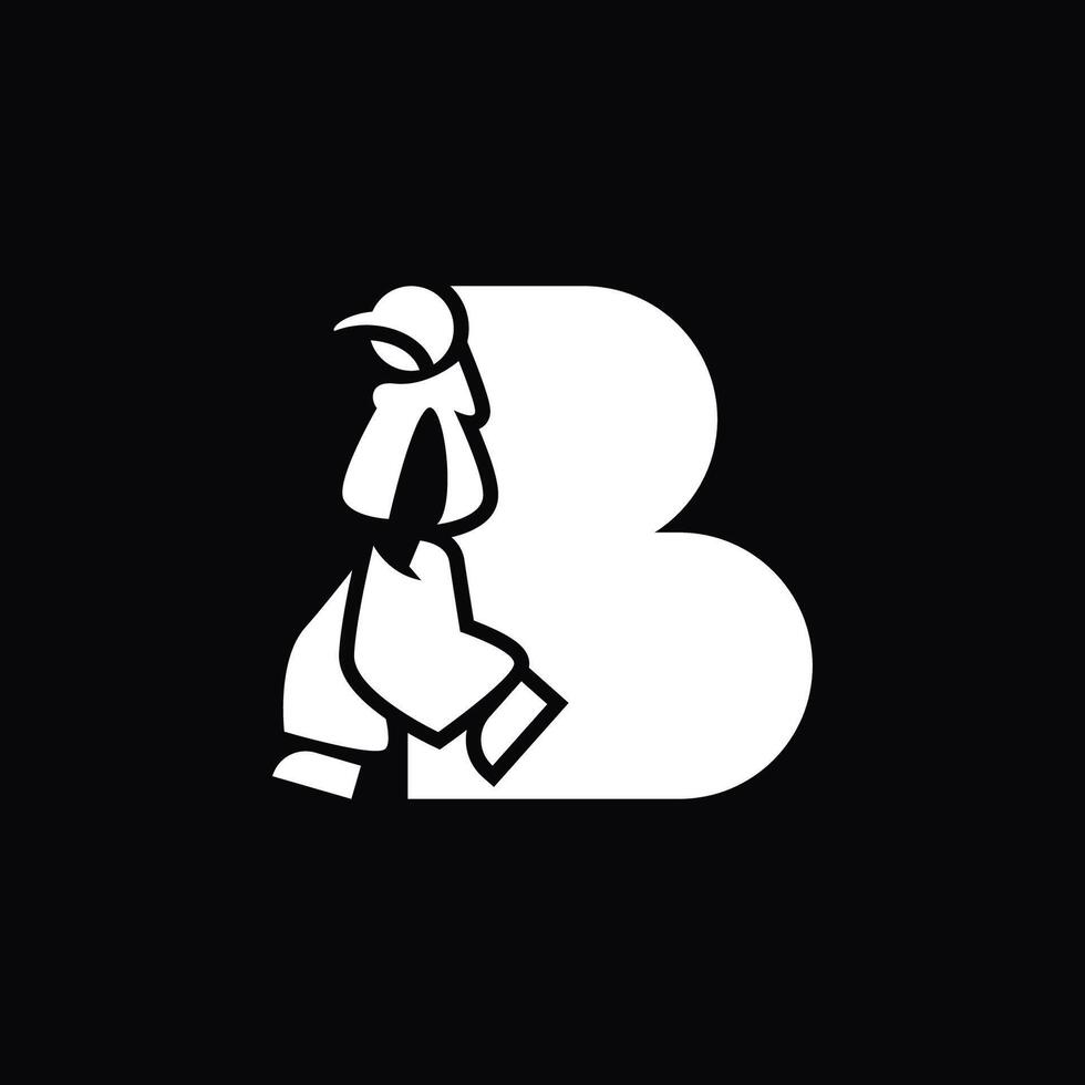 abstract and simple logo of letter B cool man walking vector