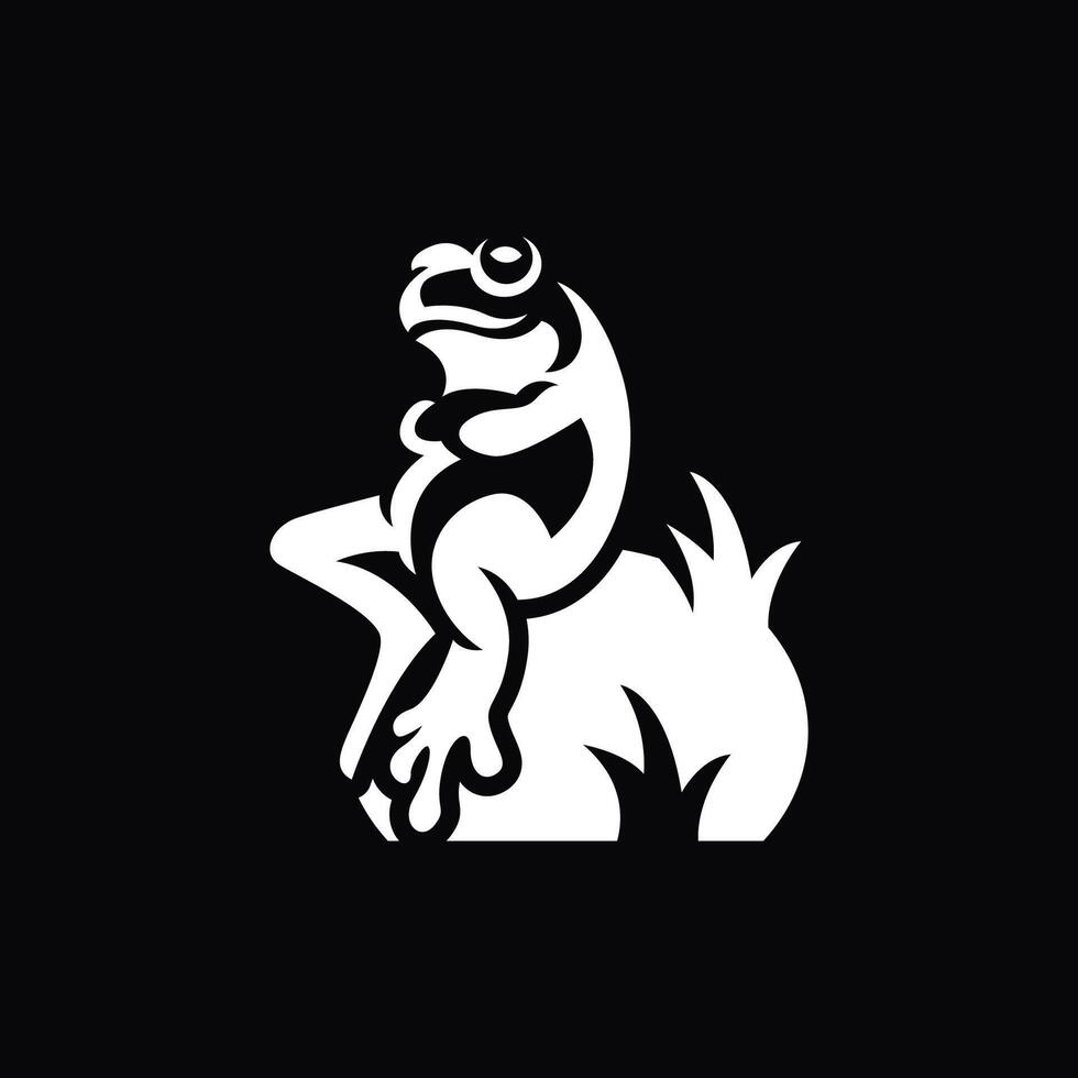 simple and abstract logo of frog sit on the stone vector