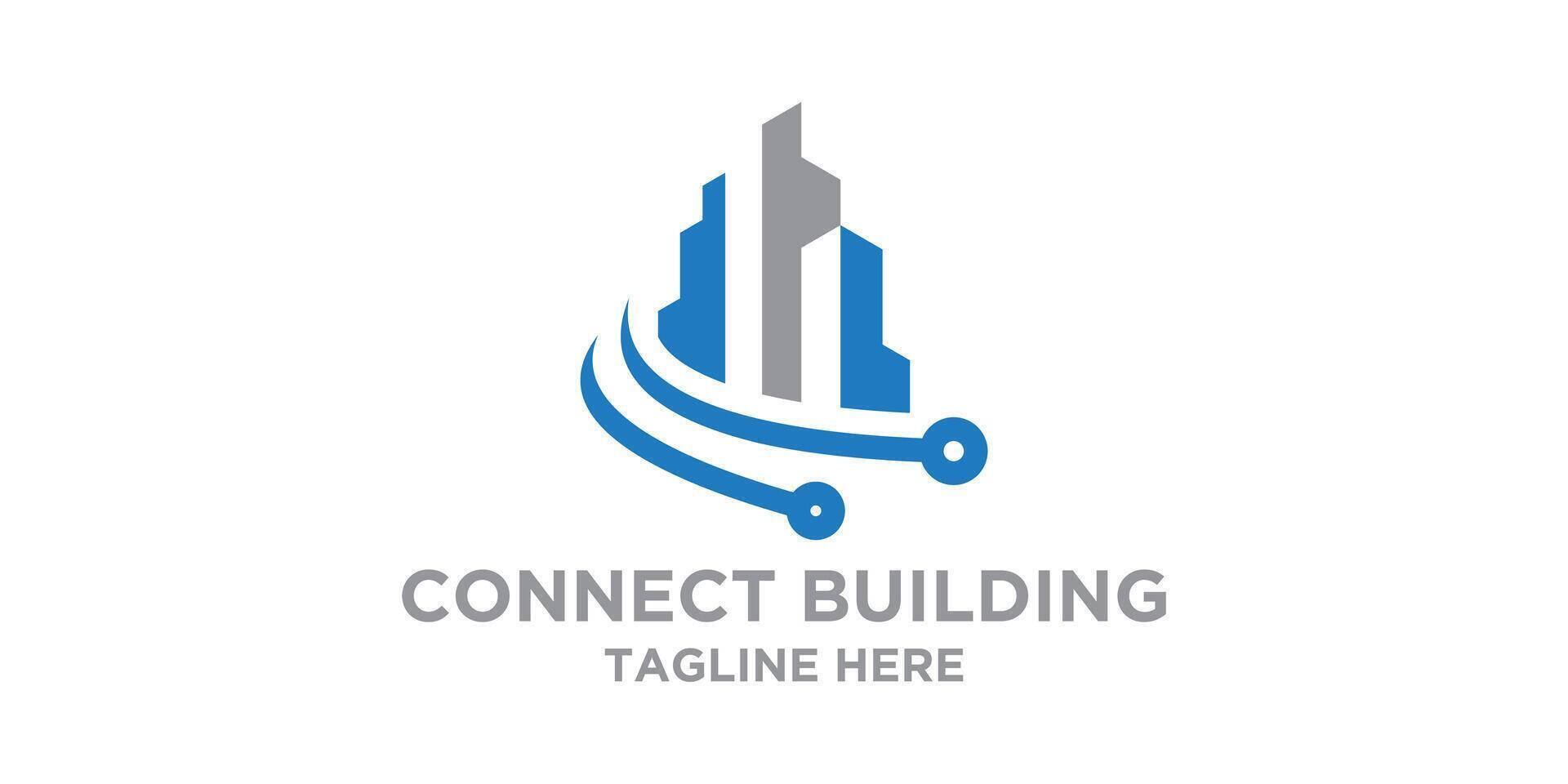 logo design combination of building and connection cable, circuit, symbol, icon, , idea, creative. vector