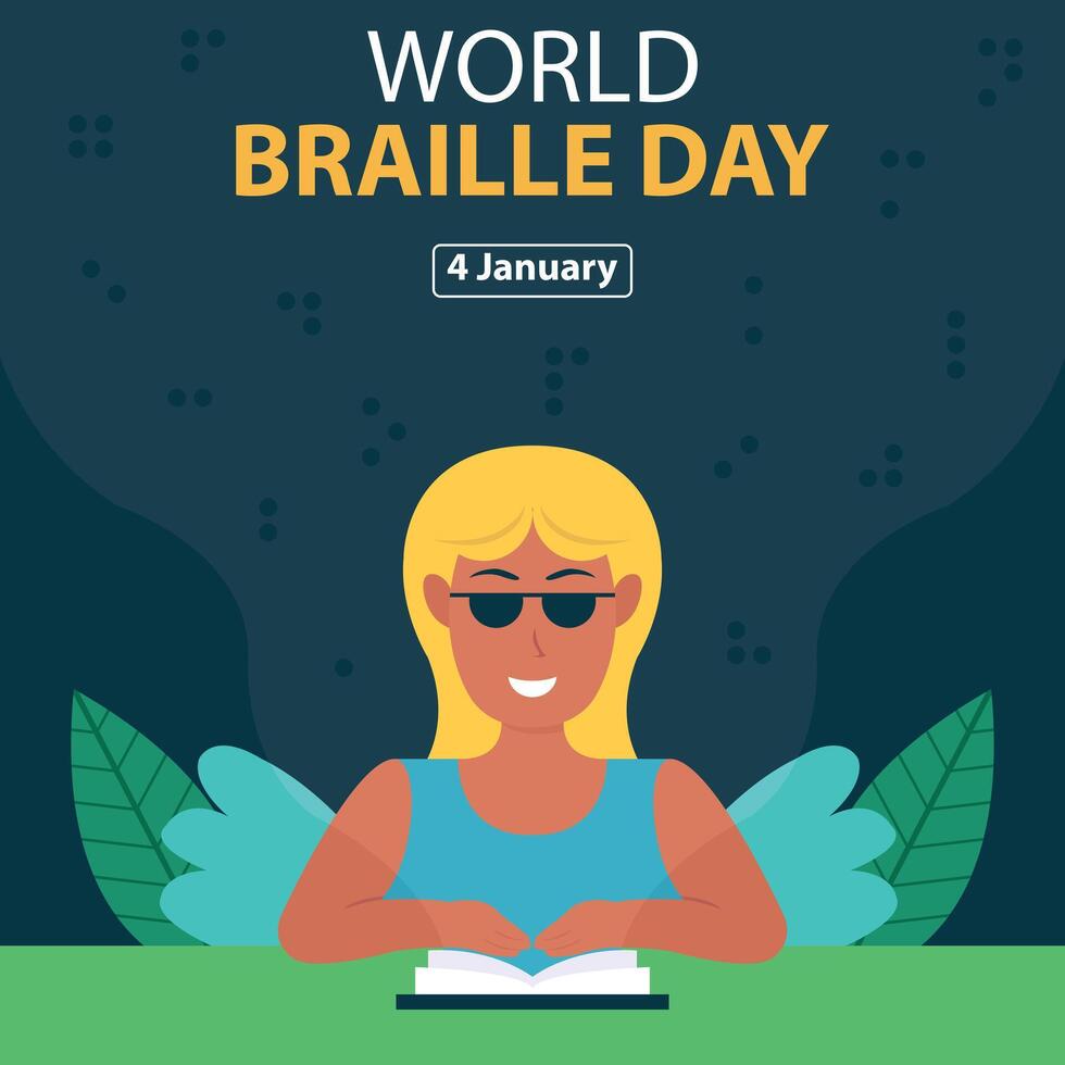 illustration graphic of blind woman learning braille, perfect for international day, world braille day, celebrate, greeting card, et vector