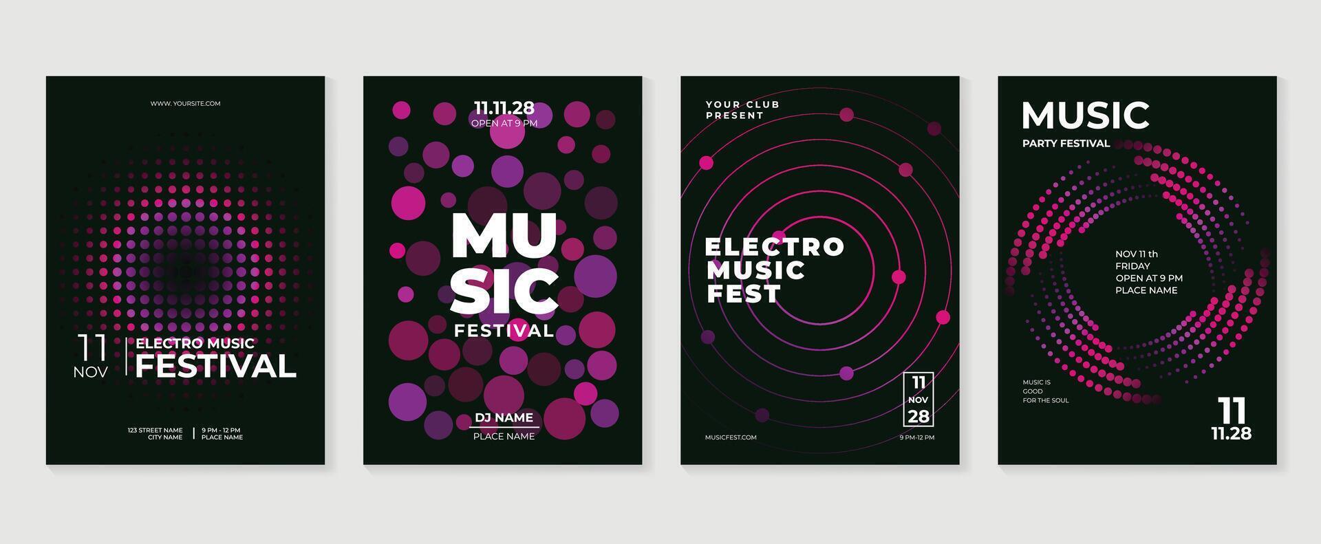 Music poster Electro Sound Cover template Set. vector