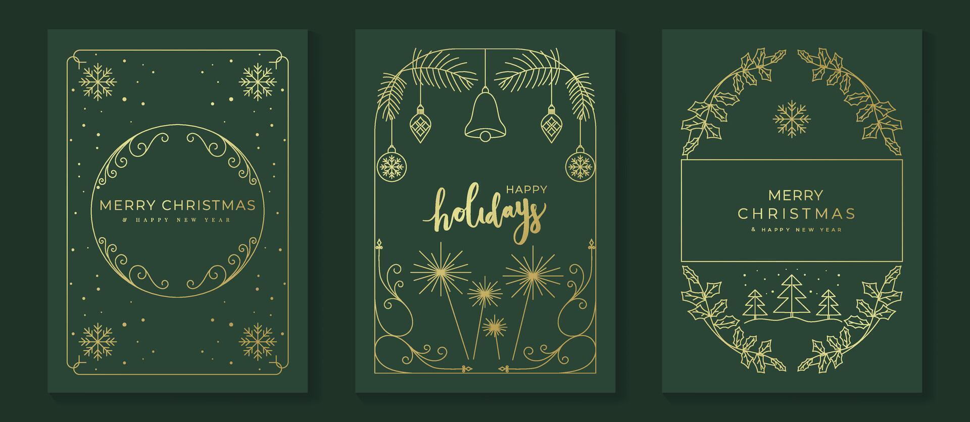 Merry Christmas and Happy New Year invitation card on green background design. vector