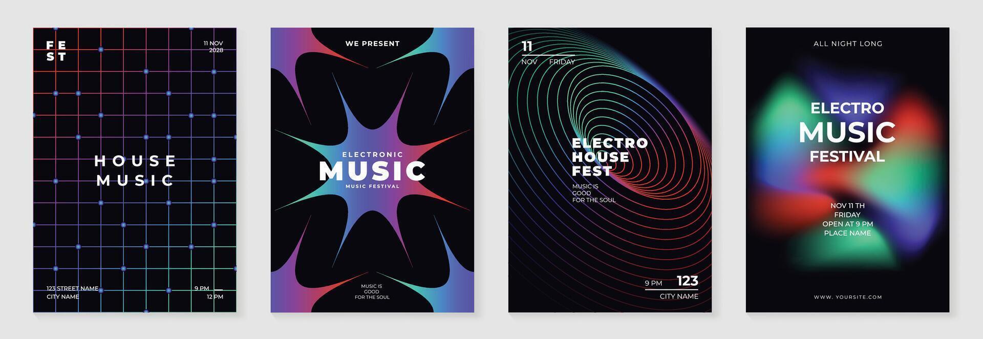 Electro Sound wave Cover gradient background set. vector
