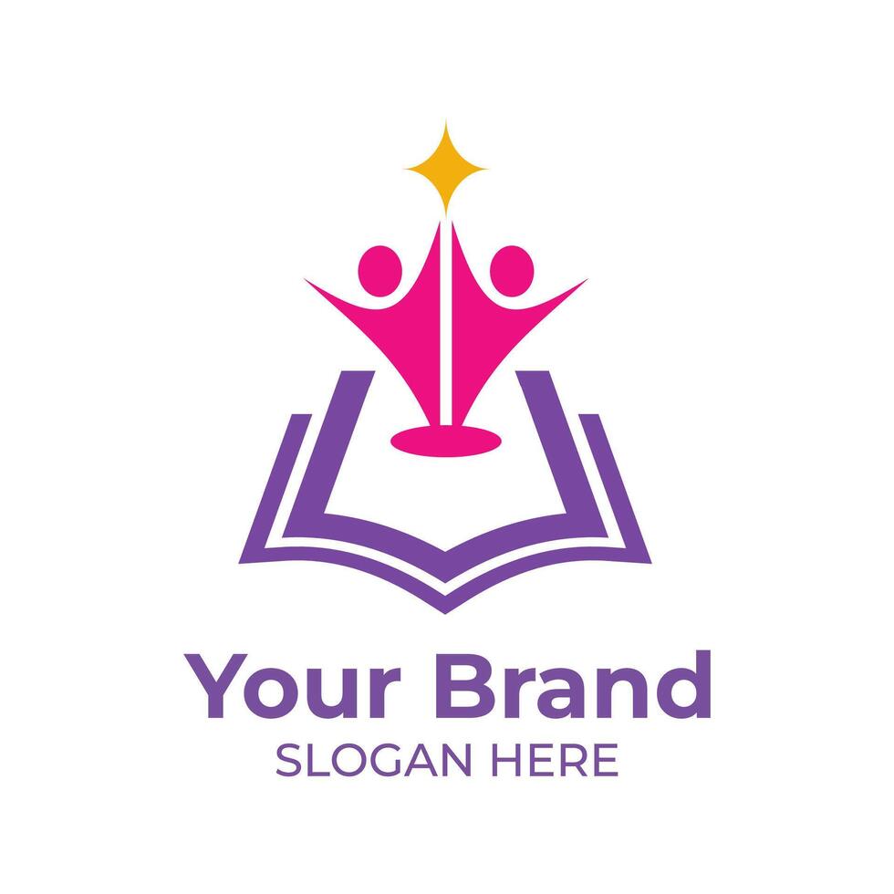 Academic Logo Design with Celebrating Figures and Book Symbol vector