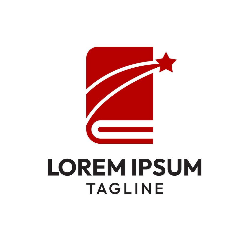 Education logo with red book and shining star, symbolizing knowledge that brings success vector