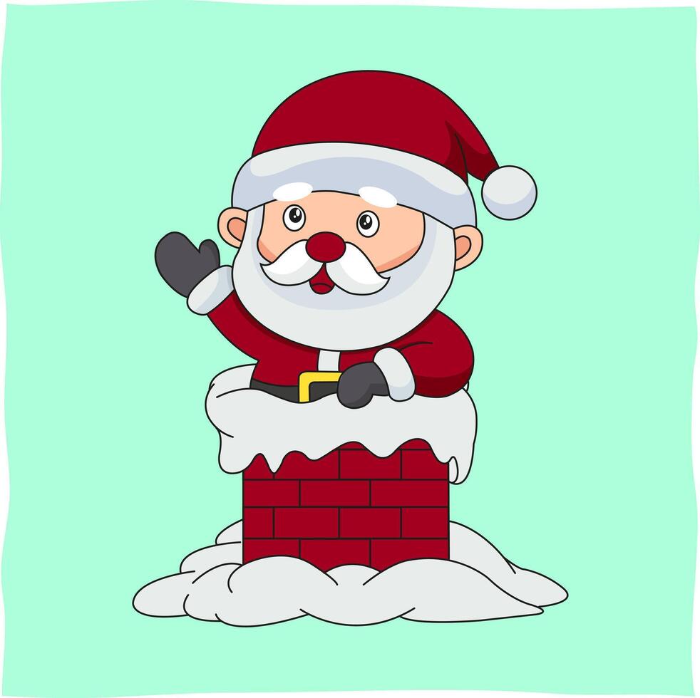 Santa Claus waving from the chimney of the house vector