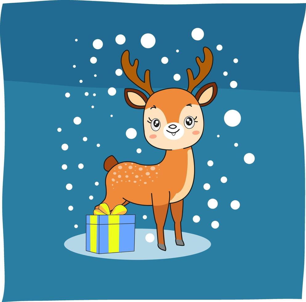 Cute santa reindeer with gifts, isolated on plain background with snow vector
