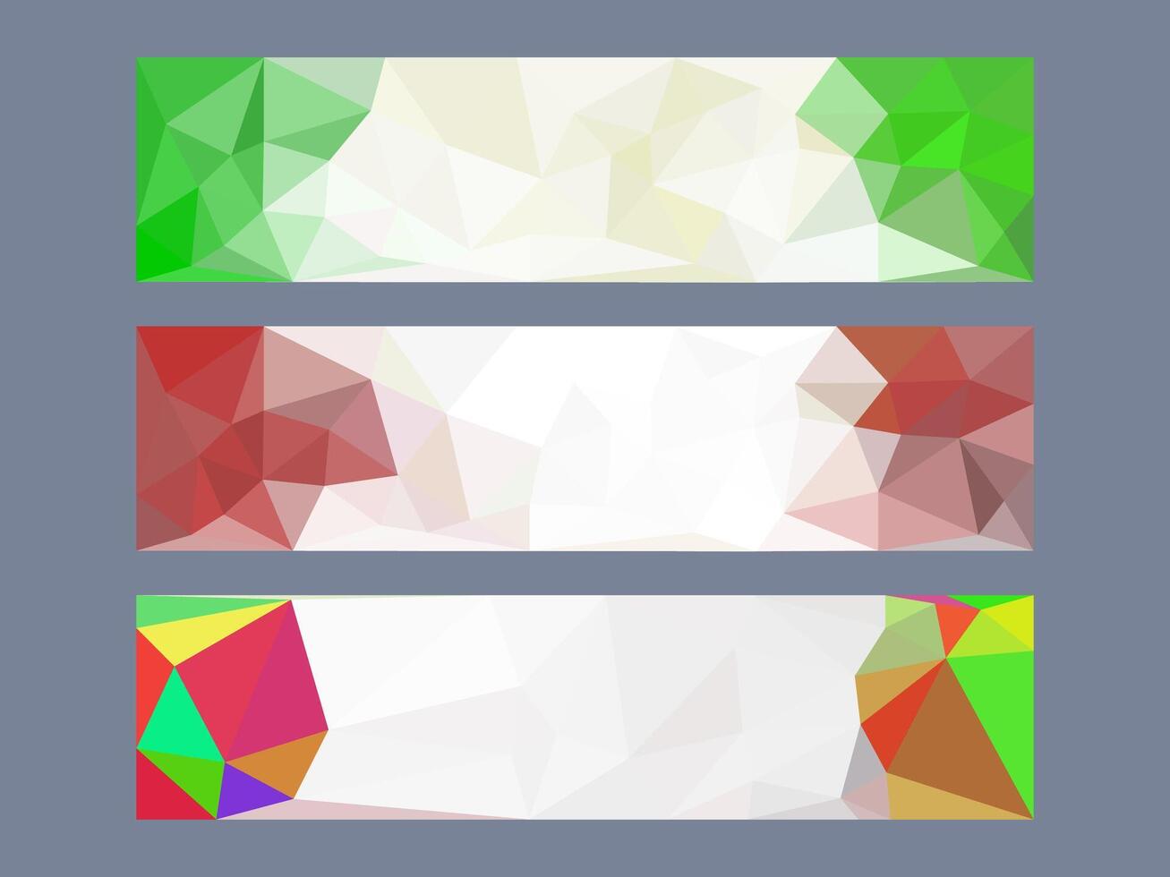 Collection of banners with abstract geometrical design. Colorful polygonal banners. vector