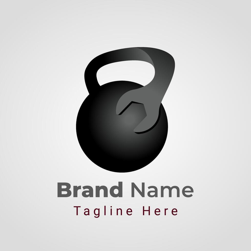 Gym Service Logo, combination of wrench and kettlebell vector