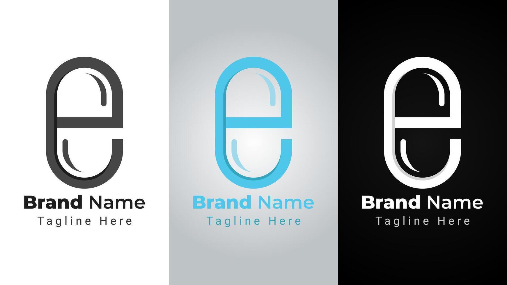 Letter e Capsule Logo, Elegant and simple logo of letter e that forms negative space capsule. Can be used as brand identity of medical vector
