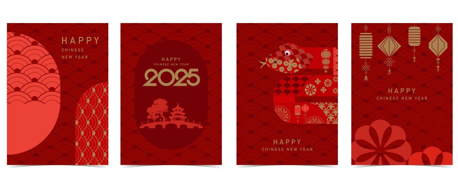 Happy Chinese New Year on red background with lantern vector
