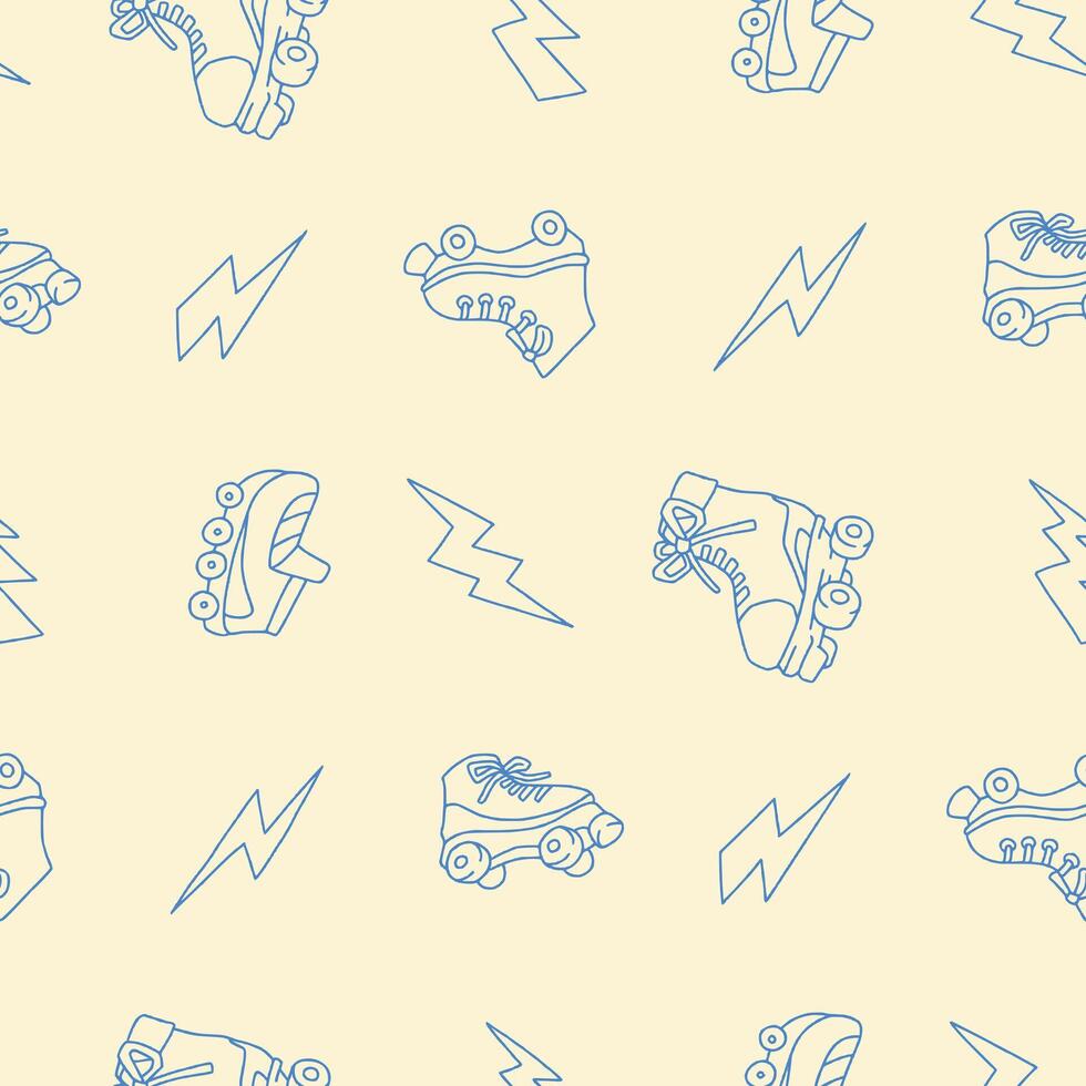 Outline Roller skates Lightning Seamless Pattern illustration Design vector