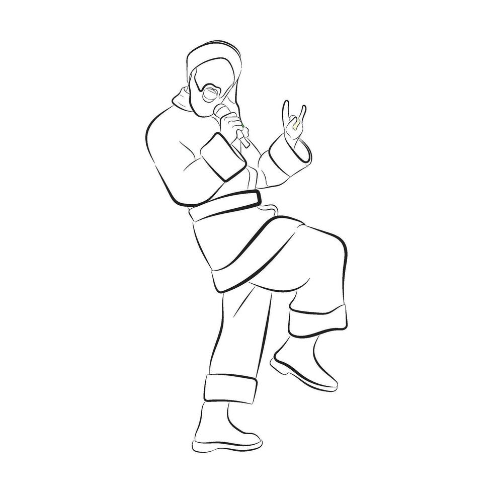 illustration of Santa Claus singing and dancing, line drawing sketch vector