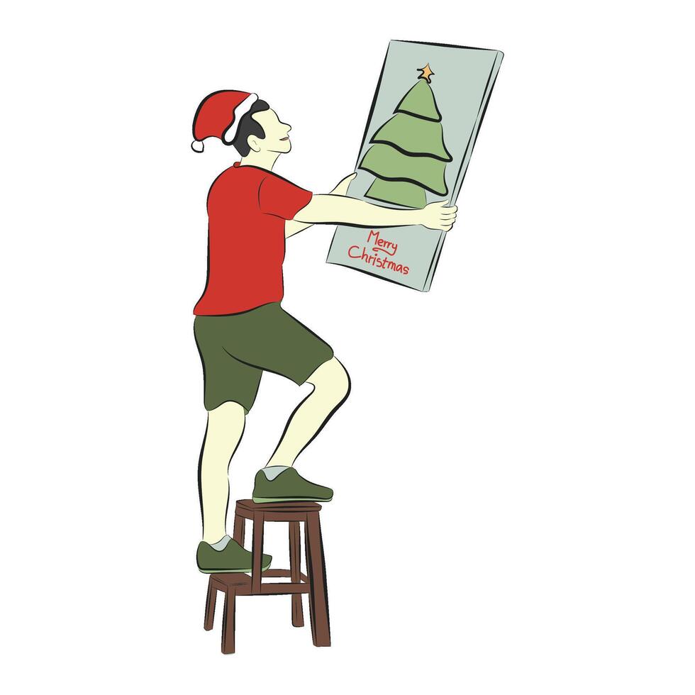 illustration of a man decorating for christmas vector
