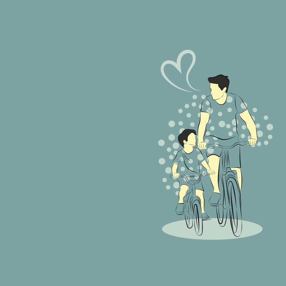 social media template post with illustration of father and son using a bicycle vector
