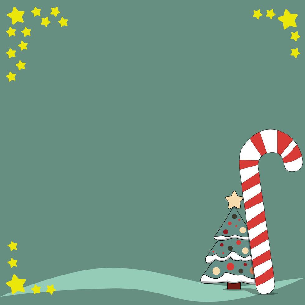Christmas greeting card design with christmas tree and candy cane illustration vector
