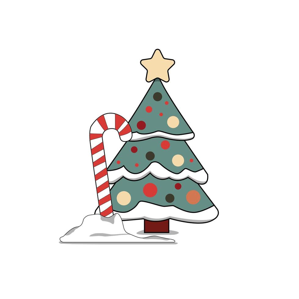 illustration of christmas tree and candy cane vector