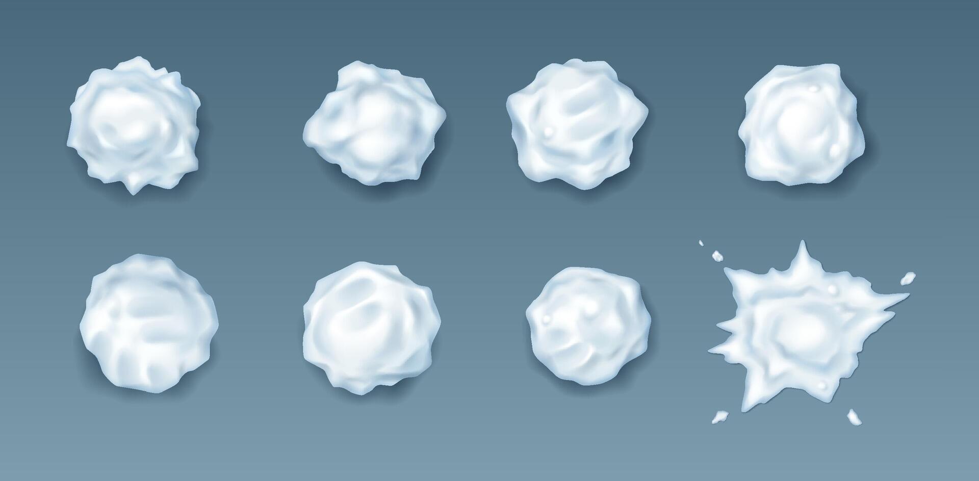 Whole snowballs and blot realistic icons set. Ice spheres for funny winter games outdoors 3d objects bundle on grey background vector