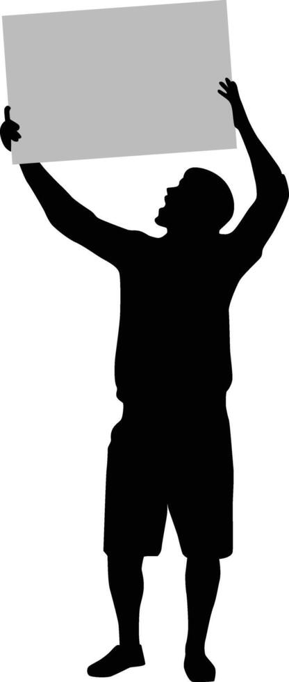 men looking at sign silhouette vector
