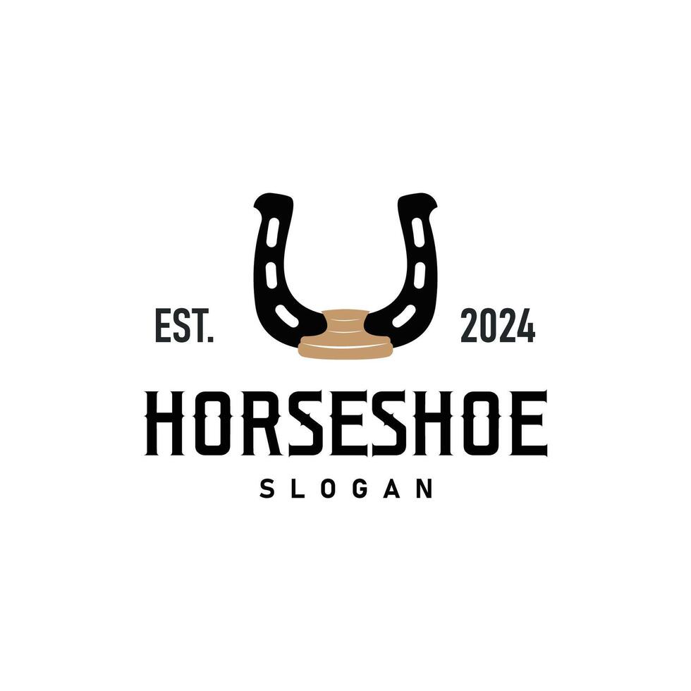 black vintage retro horseshoe logo cowboy farm ranch vector