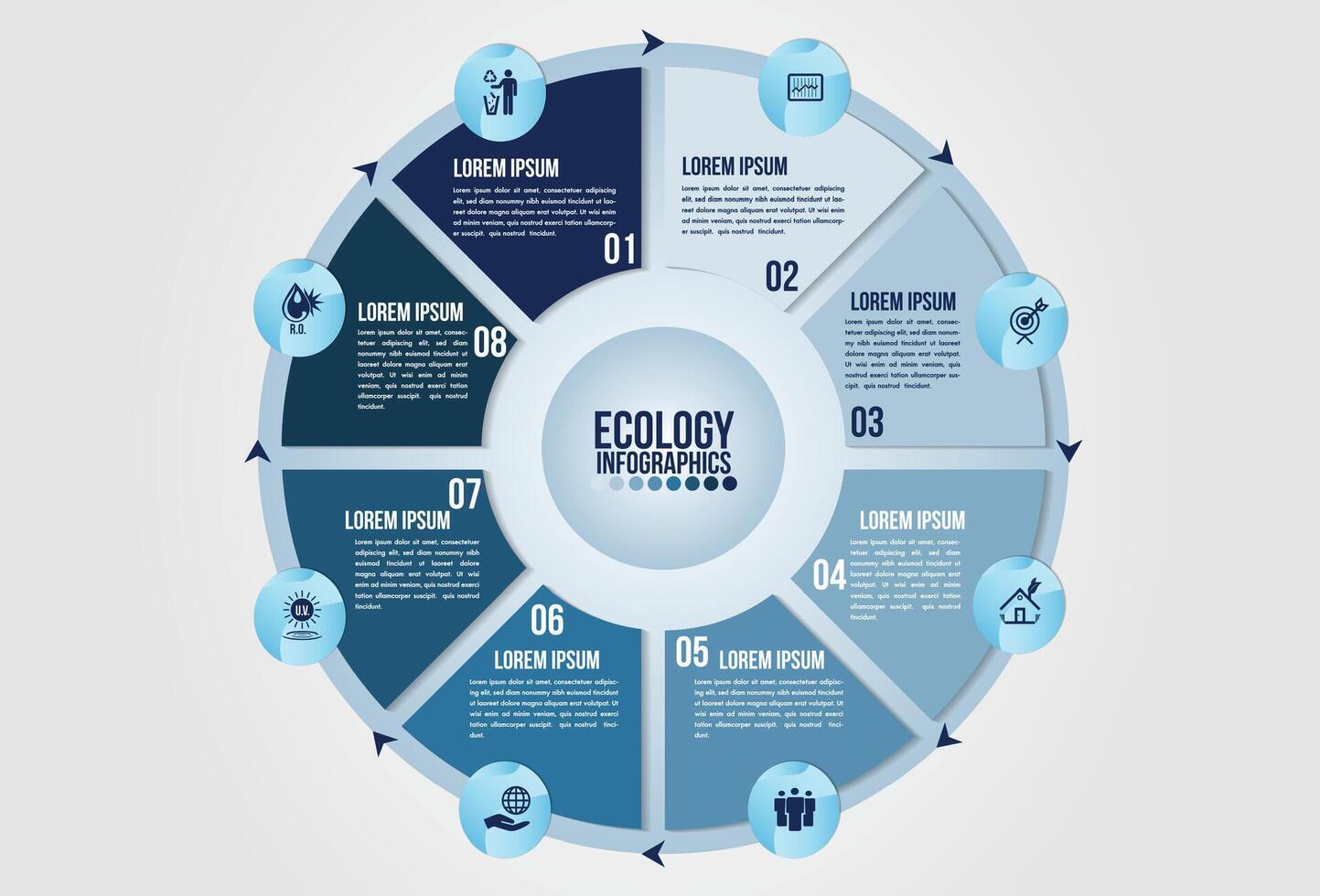 Infographic eco water timeline blue design elements process 8 steps or options vector