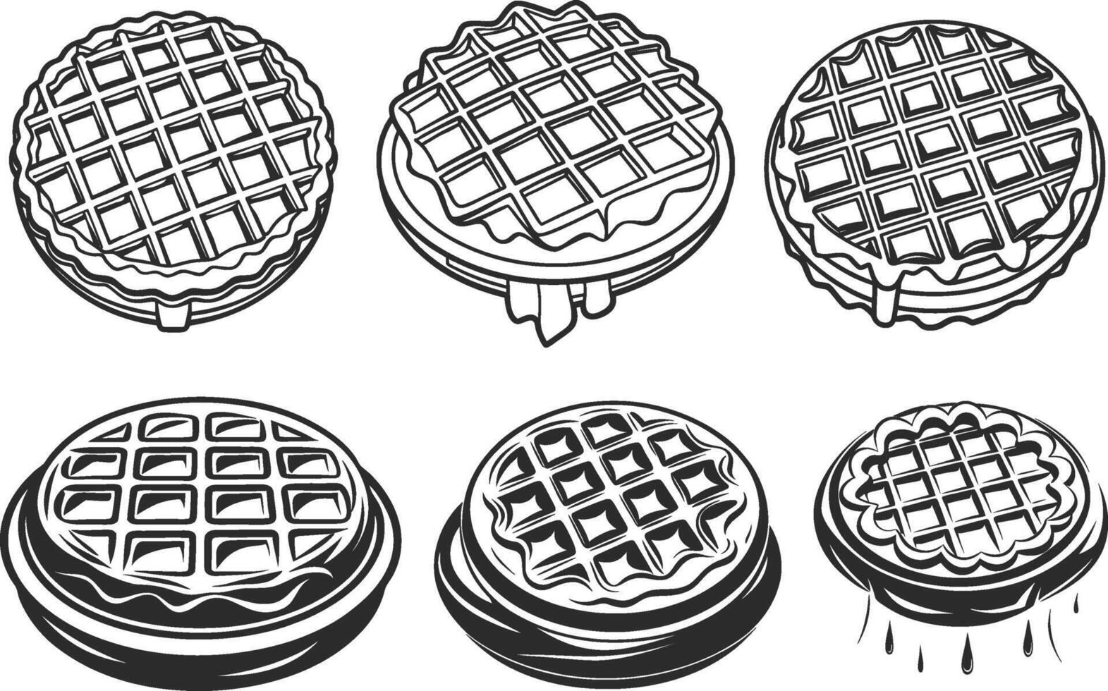 Waffle Silhouette Line Art Bundle vector