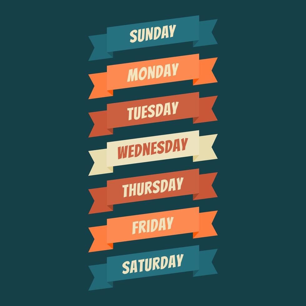 Days of The Week on Colorful Tape Vintage Style vector