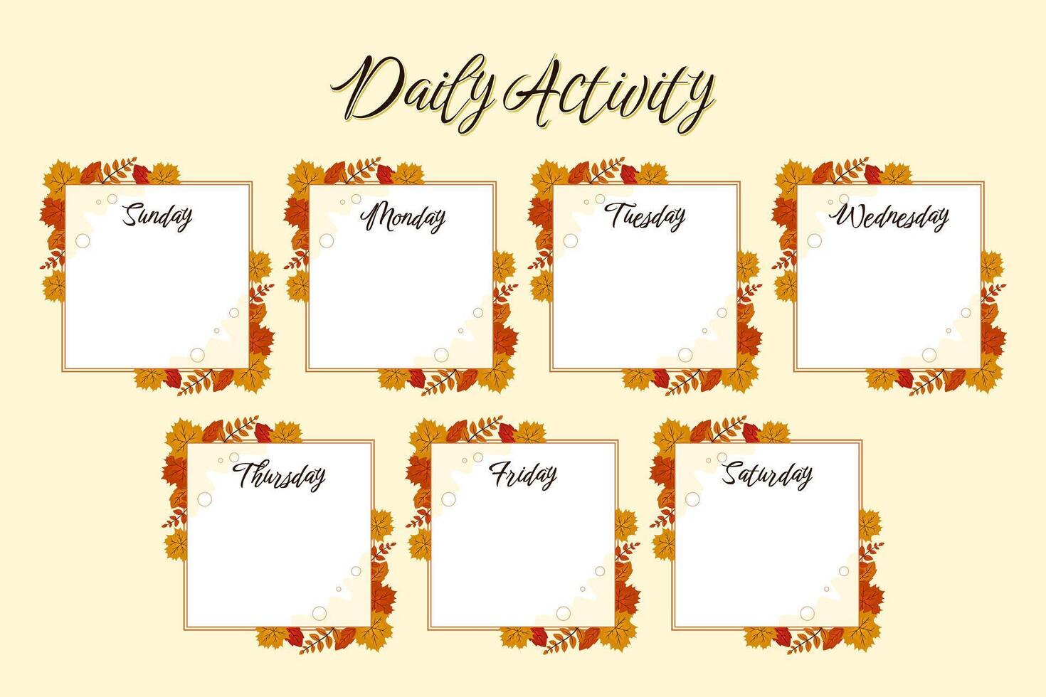 Daily Activities of The Week, Time Table Design, on Autumn Theme vector