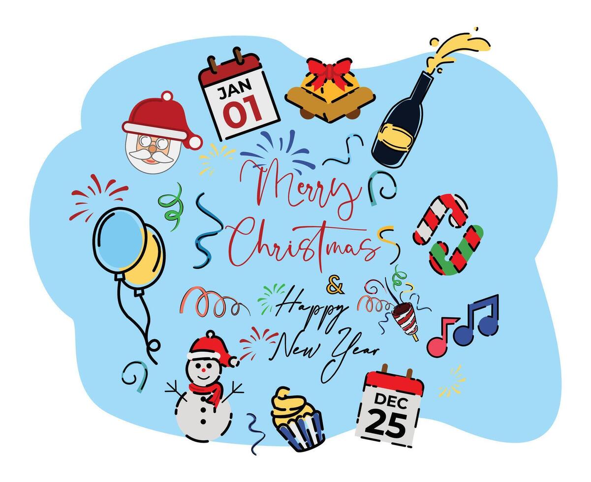 Merry Christmas and Happy New Year 2025 greeting banner with Christmas decorations vector