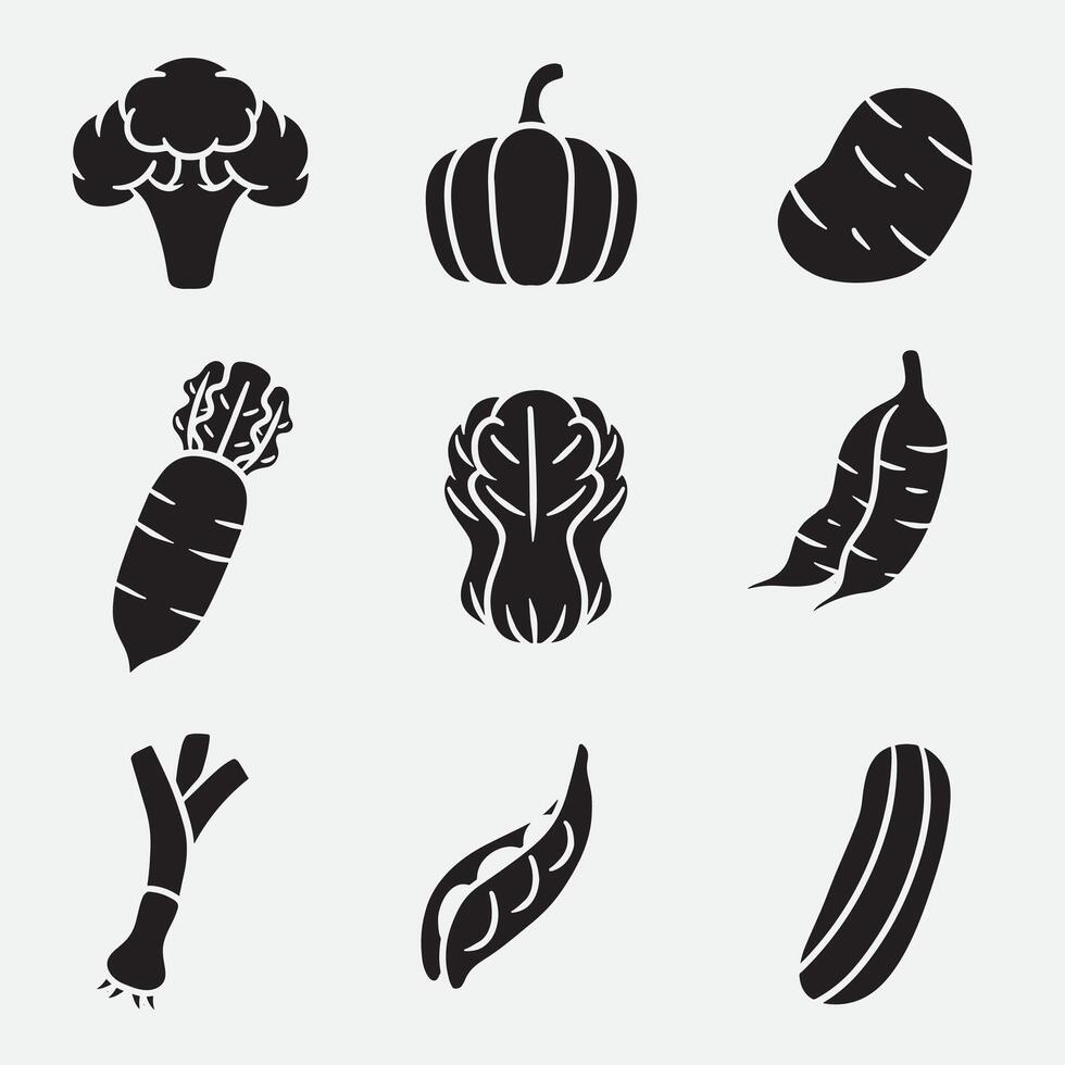 set of vegetables good for icons, symbols, logo, silhouette design, etc vector