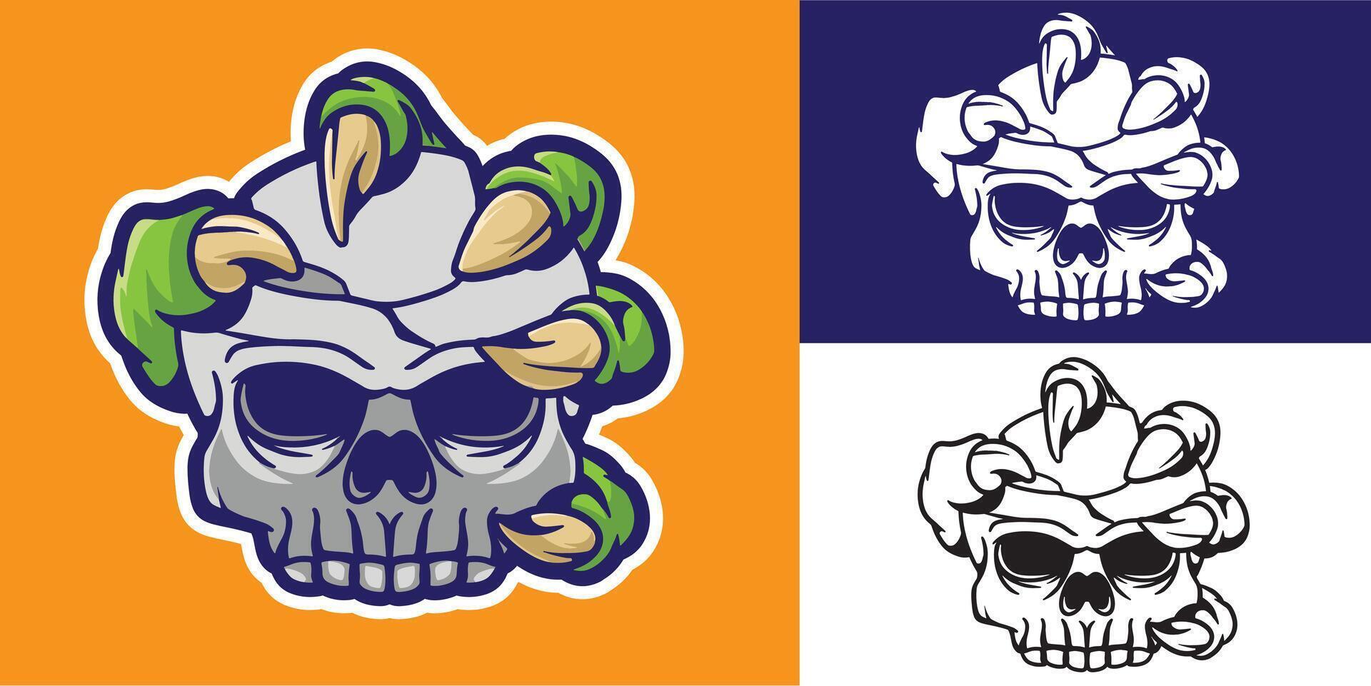 claw with skull good for tattoo design, t shirt design, element design, logo, sticker, badge, etc vector