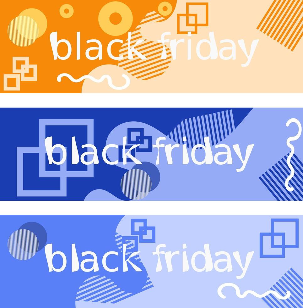 A collection of Black Friday banners featuring a bold abstract design with geometric shapes lines and patterns in a modern style vector