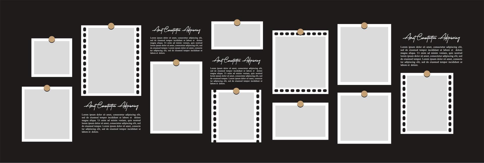 Picture collage and digital photo wall template vector