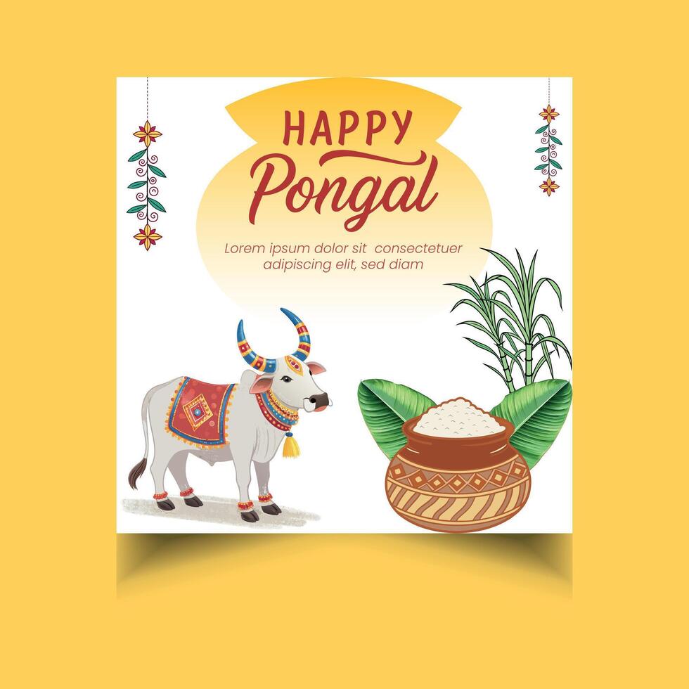Pongal Festival Greetings Social Media Post Design vector
