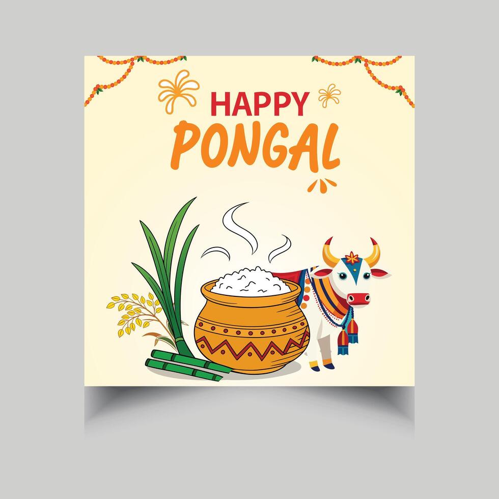 Traditional Pongal Festival Social Media Design vector