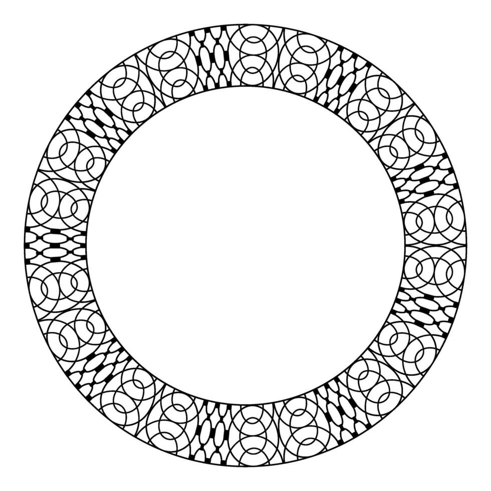 Beautiful Round Geometric Modern Monochrome Frame in Arabic, Muslim, Oriental Style. Pattern frame for Invitation Design, Printed Products, Porcelain, Ceramics, Houseware, Embroidery, Embossing. EPS vector
