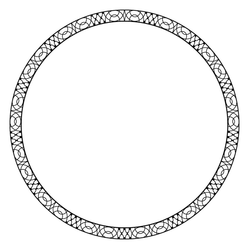Beautiful Round Black Geometric Modern Frame in Arabic, Muslim, Oriental Style. Black Pattern frame for Invitation Design, Porcelain, Ceramics, household utensils, textiles, Embroidery. EPS vector