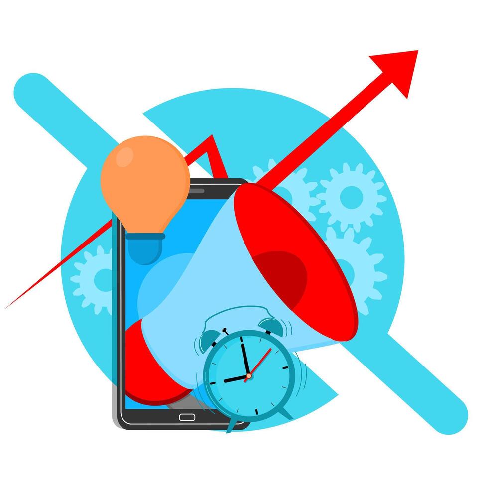 A smartphone with a clock and an arrow pointing to it vector
