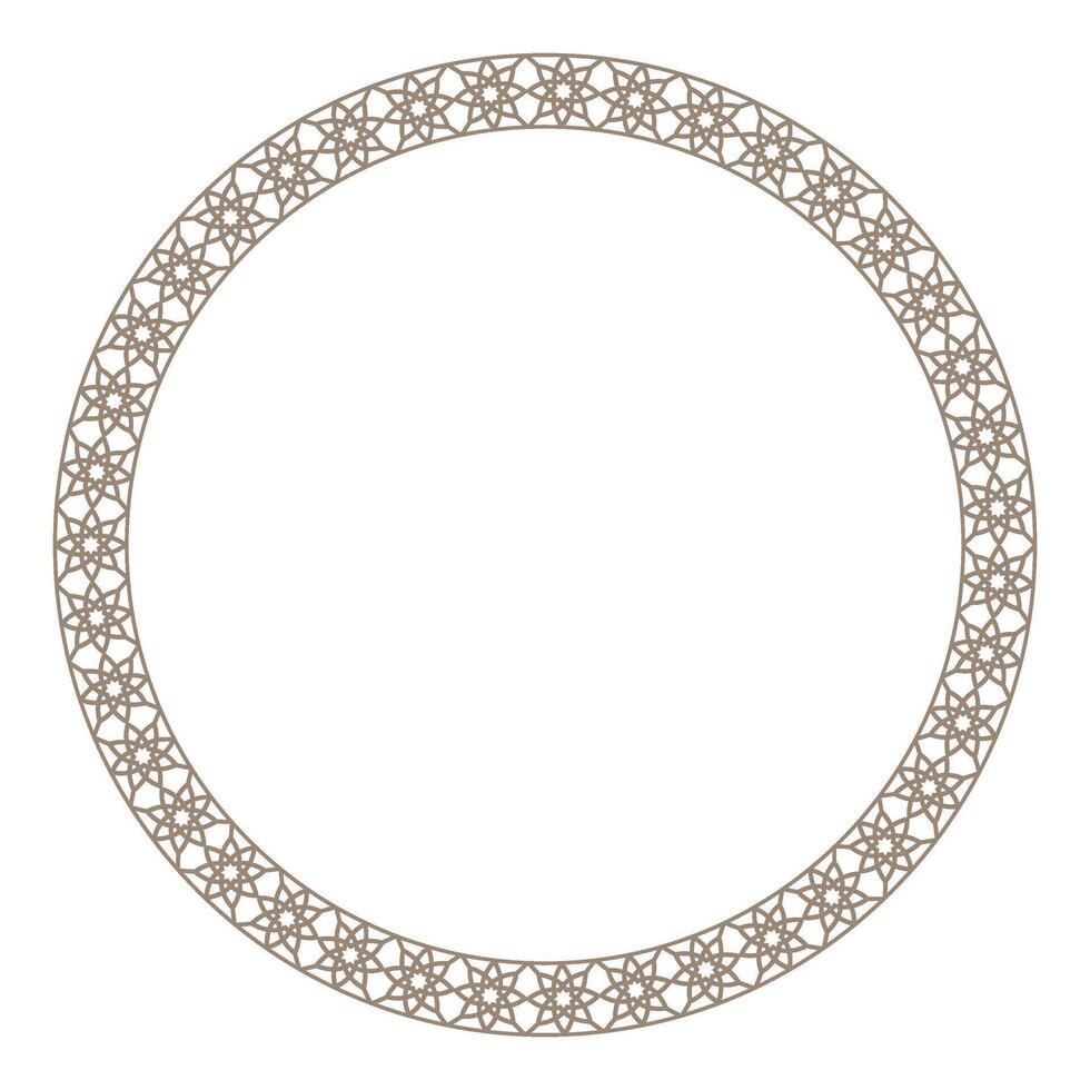 Round Gold Luxury ornamental Arabic frame. Venetican, Oriental seamless arabic, Arabesque, andalusian, oriental, authentic arabian style. Gold design plate frame, ceramic, embroidery, printing vector