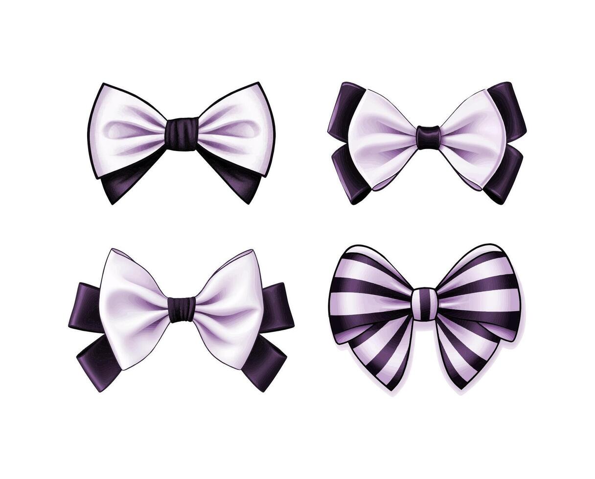 a set of purple and black bow tie vector