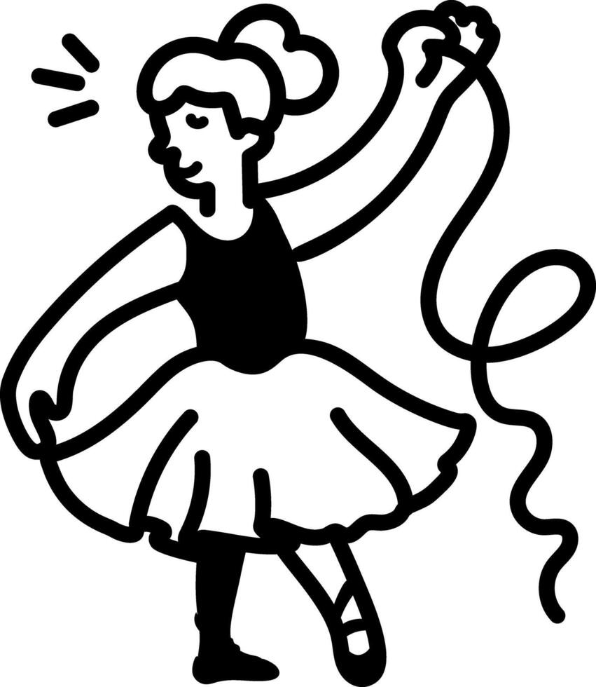 A girl doing ribbon dance, hand drawn icon vector
